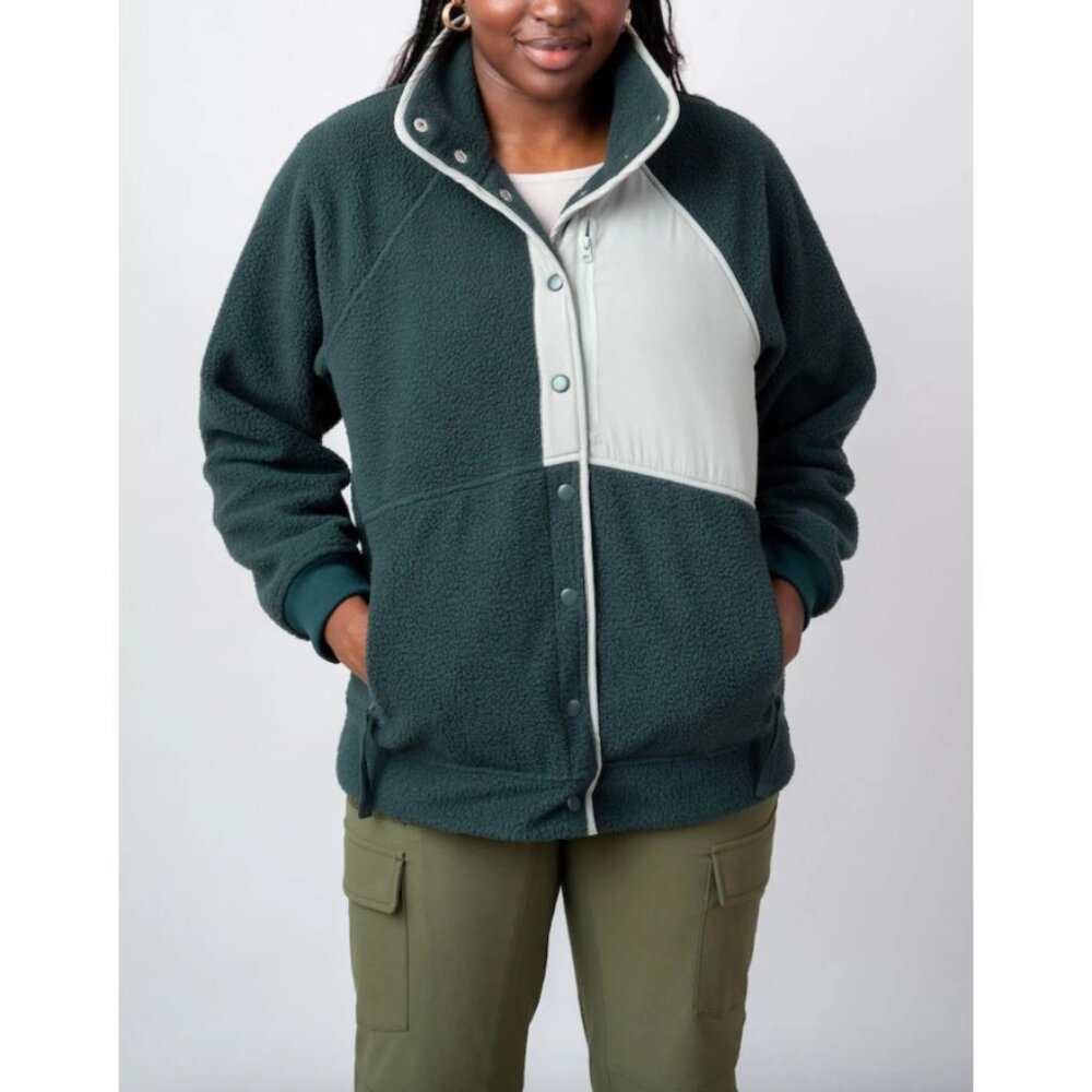 Alder Apparel Womens Go Far Fleece 2.0 Jacket Snap Up Forest Green Size XS/S